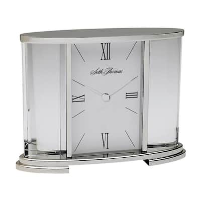 Seth Thomas Carriage Shape Glass Table Clock in Silver