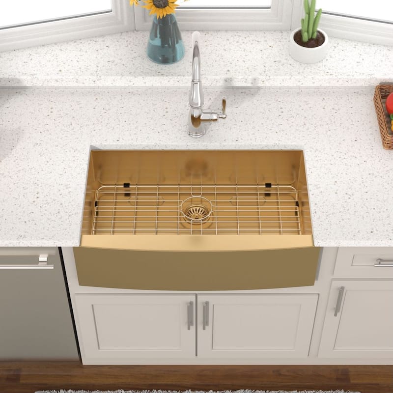 Kichae Farmhouse Sink Apron Kitchen Sink 30/33/36 Inch Gold/Rose Gold