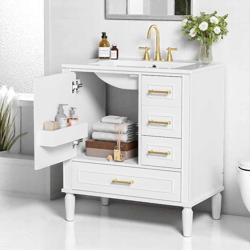 30" Bathroom Vanity with Sink, Freestanding Storage Cabinet with 3 Drawers, Soft-Close Door, Ceramic Basin,Bathroom Cabinet