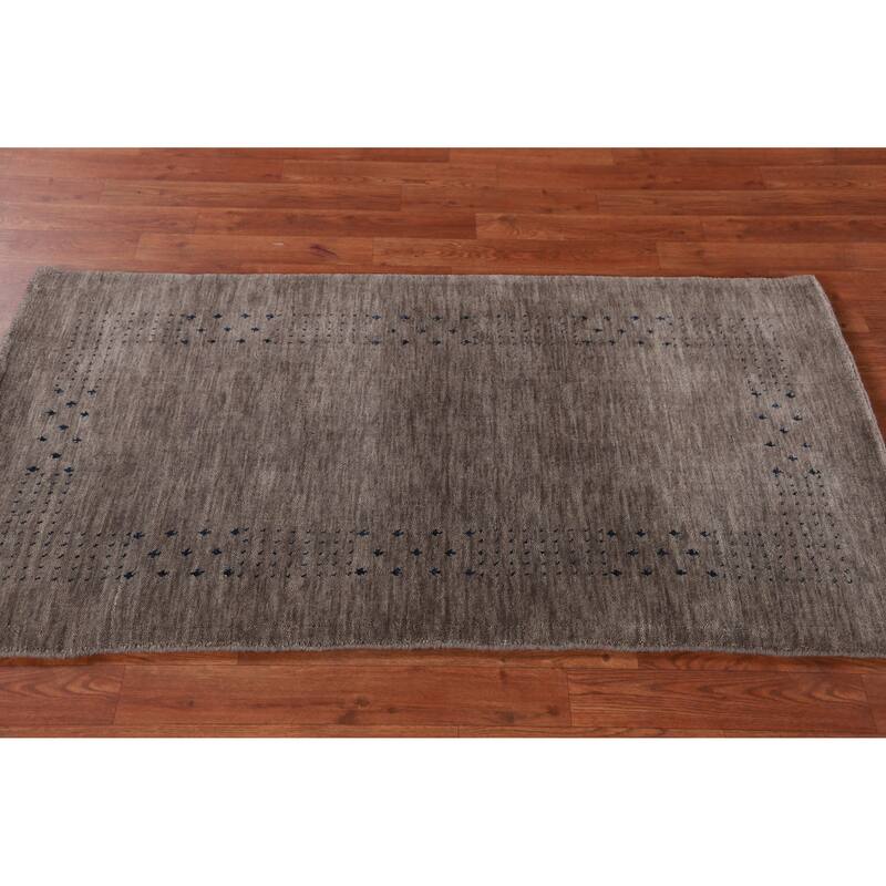 Hand Knotted Oriental 100% Wool Carpet Tribal Tribal Greys & Charcoal Gabbeh Area Rug - 4' 9'' X 2' 7''