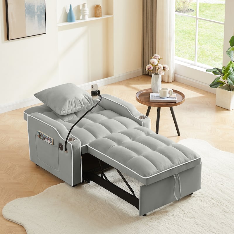 GDFStudio - Flora Modern 3-in-1 Convertible Sleeper Chair Sofa Bed, Adjustable Pull-Out Sofa with Storage