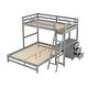 preview thumbnail 10 of 12, Twin over Full Bunk Kids Bed with Desk, 3-Drawers, Solid Wood, Convertible Design, Grey