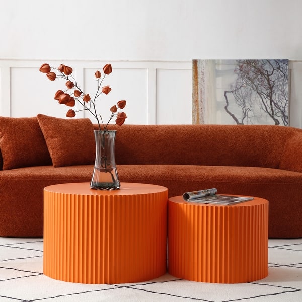 RUSTOWN Farhouse Round Coffee Table Set Of 2, Cocktail Table Set