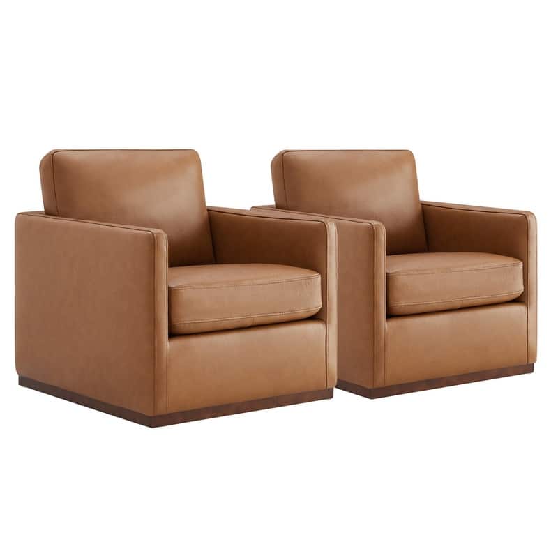 Spruce & Spring Shane Modern Swivel Accent Arm Chair - Set of 2 - Brown-Leather