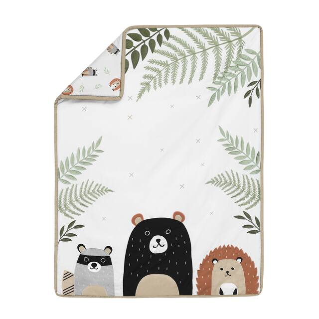 Sweet Jojo Designs Bear Raccoon Forest Animal Woodland Pals Collection 4-piece Nursery Crib Bedding Set - Beige Green Black Grey
