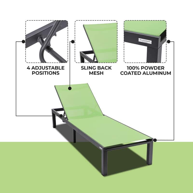 Marlin (Set of 2) Modern All-Weather Patio Chaise Lounge Chair with Powder-Coated Aluminum and 4-Position Adjustable Recliner