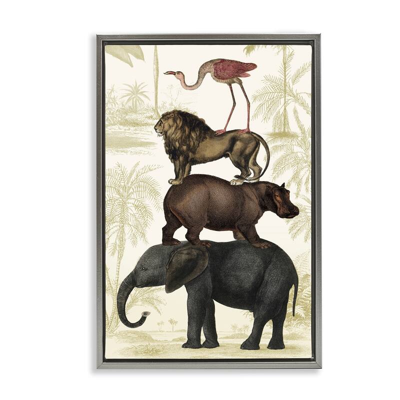 Stupell Jungle Animals Tower Framed Floater Canvas Wall Art Design By Victoria Barnes - 21 x 31 - Grey