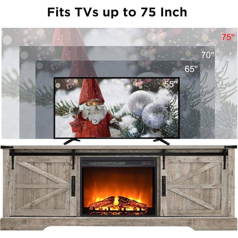 Farmhouse Fireplace TV Stand, Rustic Entertainment Center