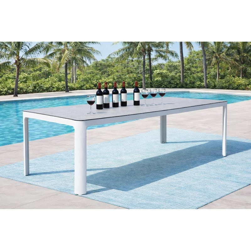 Como Orenelli White 1-Piece Aluminum Outdoor Dining Table with Ceramic Top