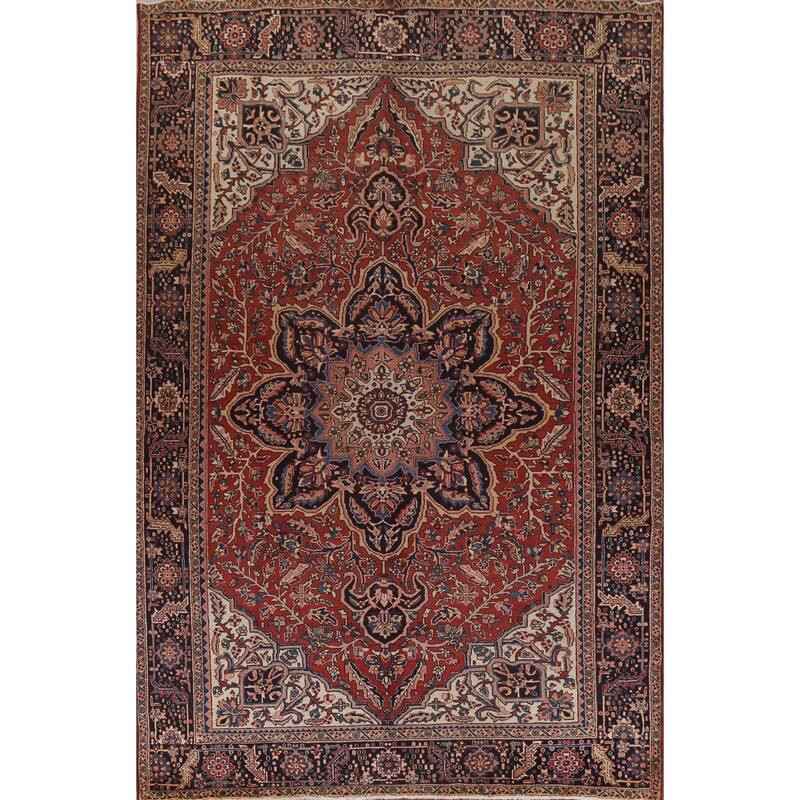 Vintage Vegetable Dye Persian Heriz Area Rug Hand-knotted Wool Carpet - 9'9" x 13'1"
