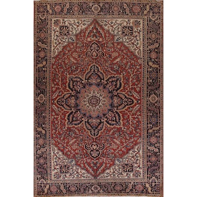 Vintage Vegetable Dye Persian Heriz Area Rug Hand-knotted Wool Carpet - 9'9" x 13'1"
