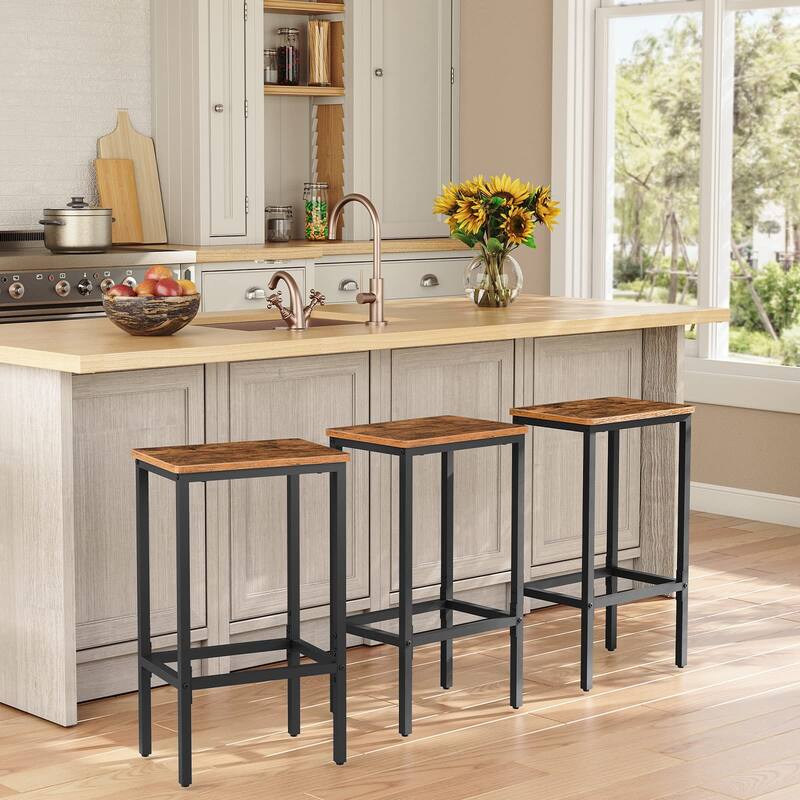 Bar Stools, Set of 2 Bar Chairs,Kitchen Breakfast Bar Stools with Footrest,25.8" Dining Stools,Rectangular Industrial Bar Chair