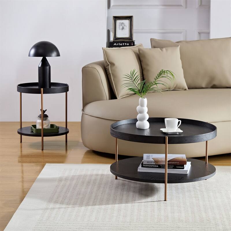 2-Piece 2 tier Round Coffee Table Set,Easy Assembly Nesting End Tables