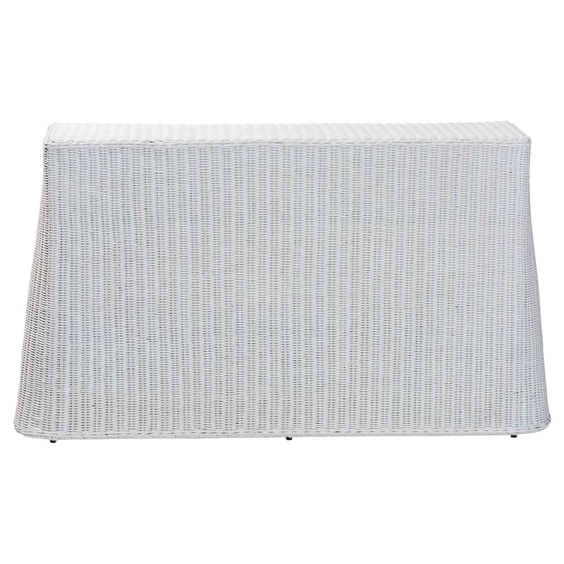 Palm Scallop Natural Rattan Console Table – Handwoven Wicker Accent Table for Hallway or Entryway, Coastal Décor, Rectangle