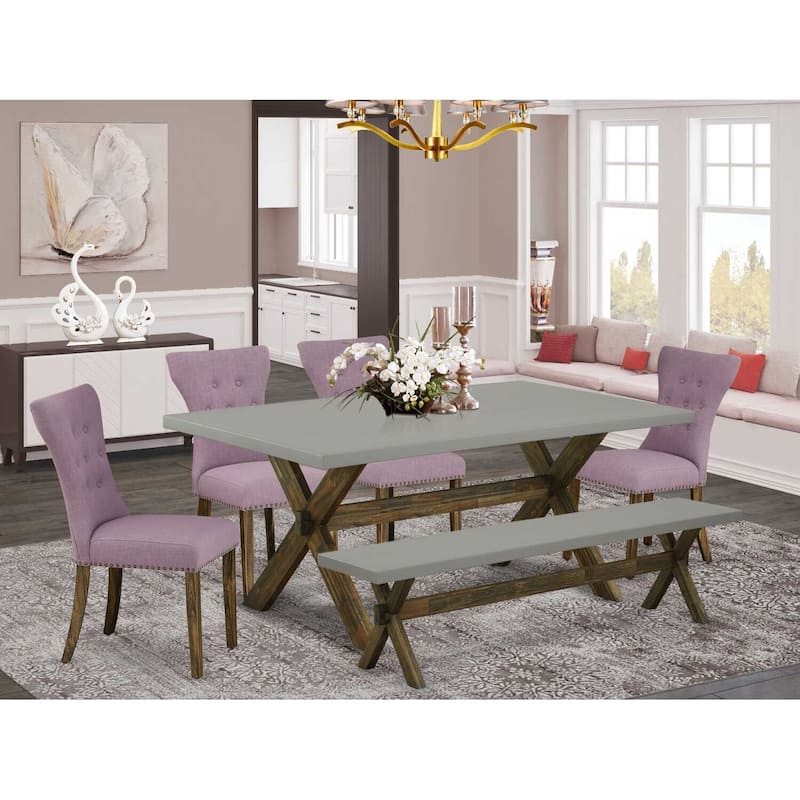 Modern Dining Set - 6 Piece Table & 4 Parsons Chairs - Solid Wood Frame - Kitchen Dining Room Set