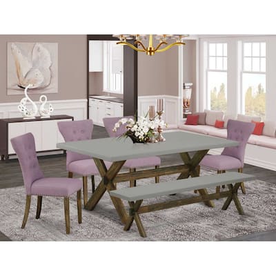 Modern Dining Set - 6 Piece Table & 4 Parsons Chairs - Solid Wood Frame - Kitchen Dining Room Set