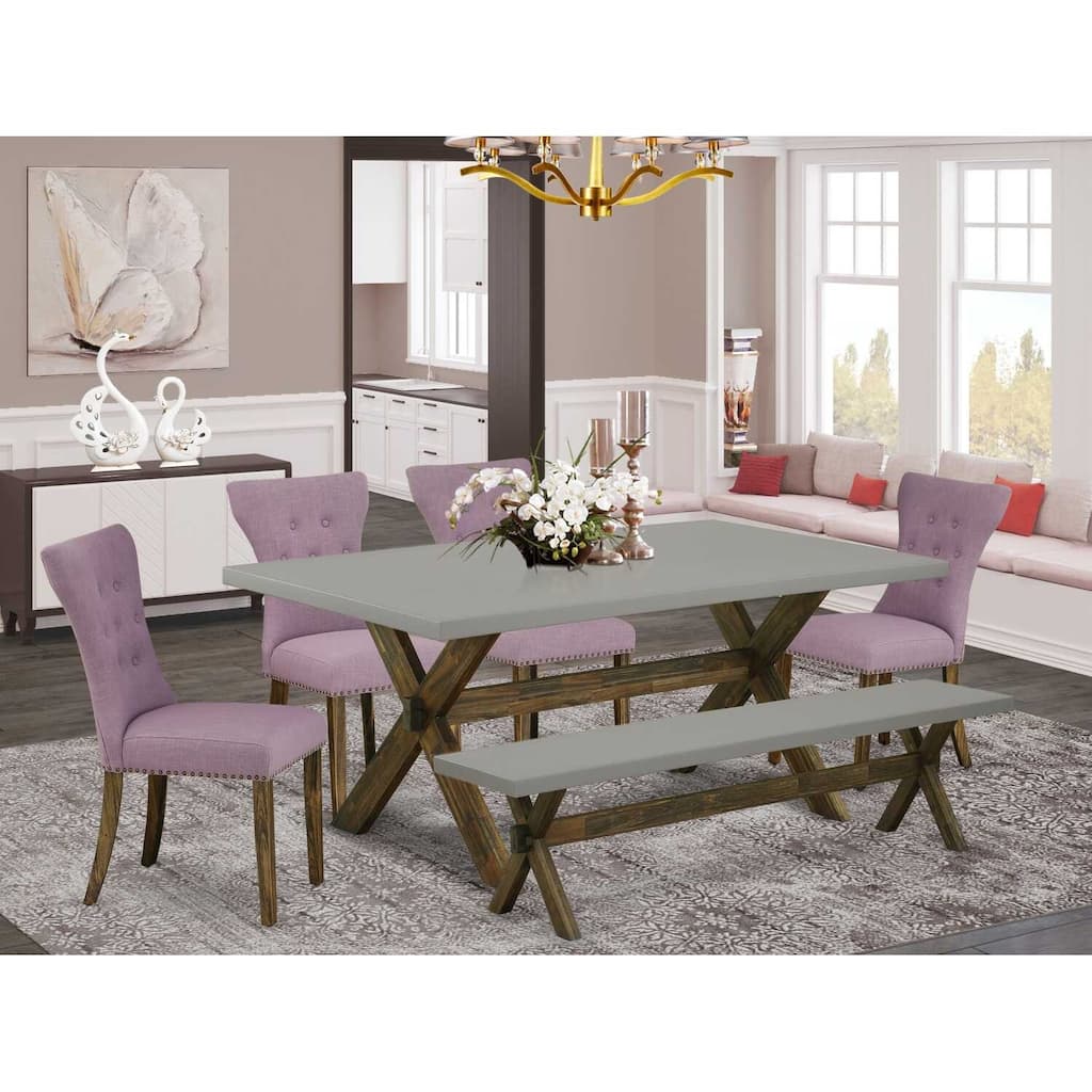 Modern Dining Set - 6 Piece Table & 4 Parsons Chairs - Solid Wood Frame - Kitchen Dining Room Set