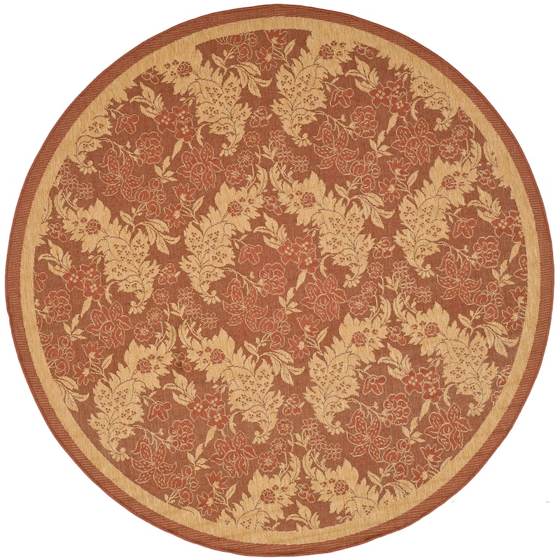 SAFAVIEH Courtyard Arla Indoor/ Outdoor Waterproof Patio Backyard Rug - 6'7" Round - Brick red/Natural