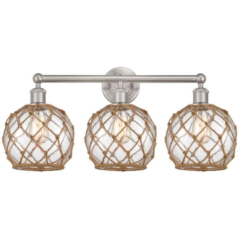 Innovations Lighting 616-3W-13-26 Farmhouse Rope Vanity Farmhouse Rope - Brushed Satin Nickel / Clear Glass with Brown Rope