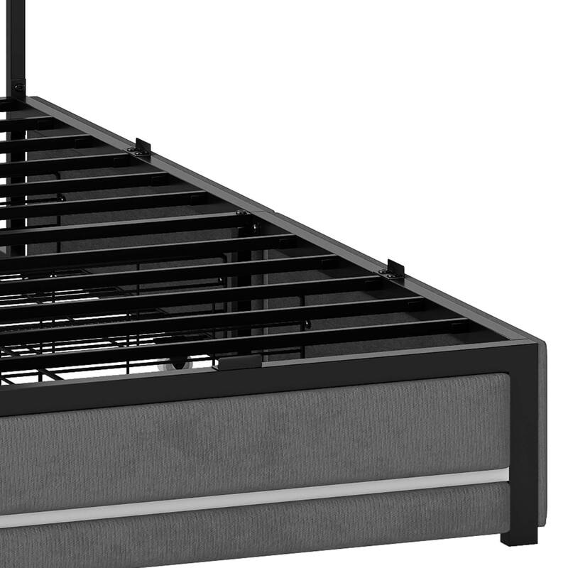 Velvet Upholstery Bed Frame With 4 Underbed Storage Drawer, LED Lights And Charging Station