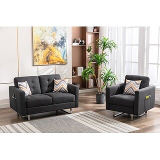 Dark Gray Linen Fabric Sofa Set - Bed Bath & Beyond - 37315940