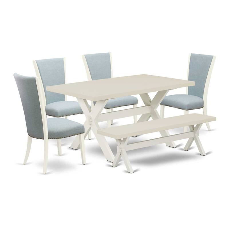 HomeStock 6-Piece Rectangle Natural Oak Finish Solid Wood Top Dining Table with 1-Bench, 4-Chairs