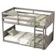 preview thumbnail 7 of 21, Twin Over Twin House Floor Bunk Bed with Panelled Headboard and Footboard, Solid Rubber Wood Bunk Bed Frame with Ladder