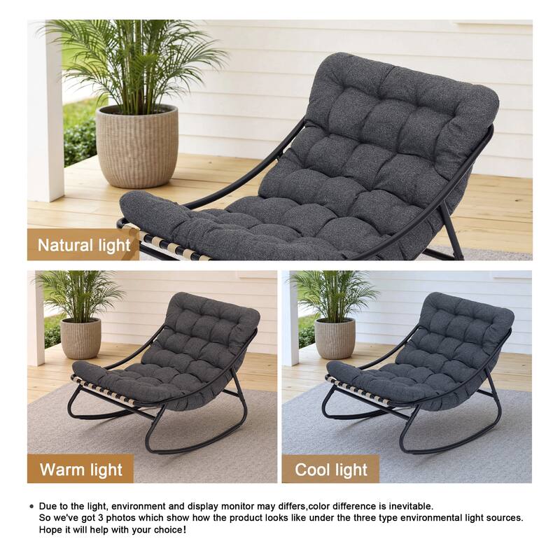 Outdoor Metal Frame Rocking Chair with Water-Resistant Cushions