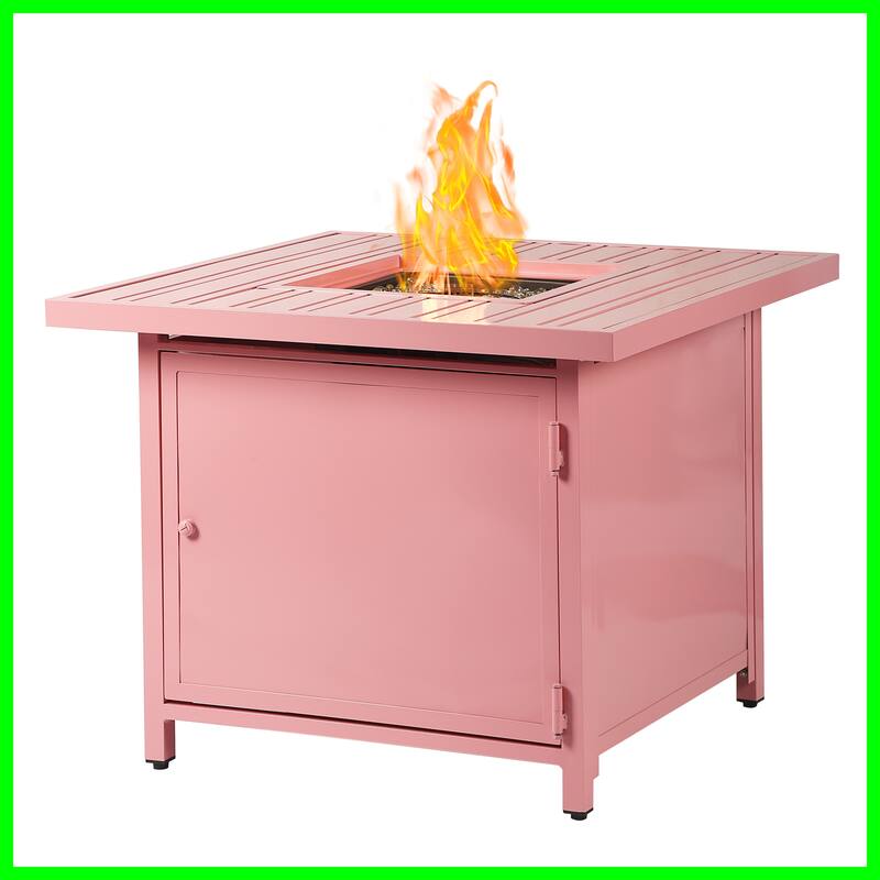 Square 32 in. x 32 in. Aluminum Propane Fire Pit Table with Glass Beads, Two Covers, Lid, 37,000 BTUs - N/A - Pink