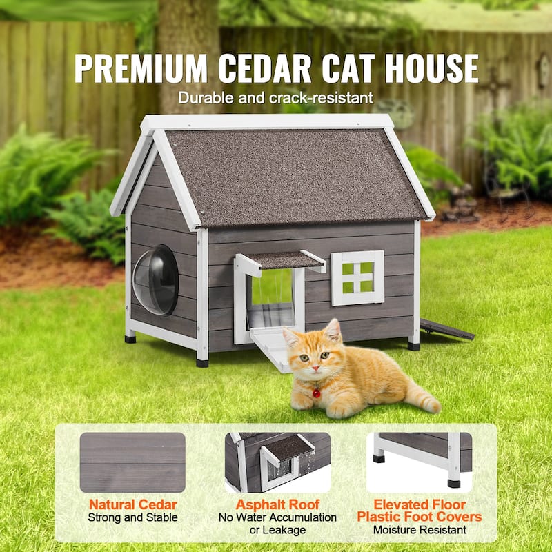 Outdoor Cat House Weatherproof, Feral Cat Shelter for Multiple Cats, Outdoor Wooden Cat House with Doors