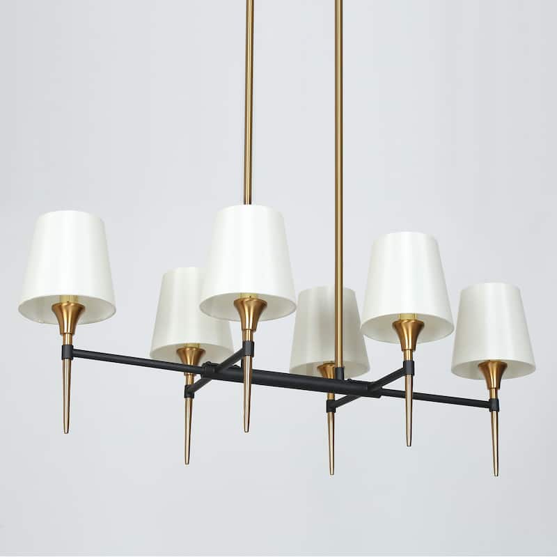 Modern Farmhouse Black Gold Linear Chandelier Mid-century 6-Light 31.5-inch Shaded Island Pendat - 31.5"* W 15.7" * H 12.2"