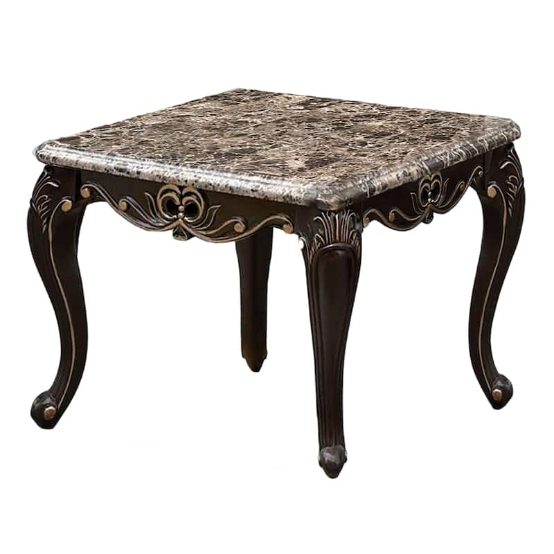 Furniture of America Notting Traditional Dark Walnut Marble Top End Table