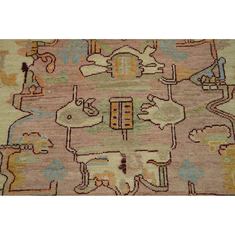 Vegetable Dye Wool Oushak Turkish Area Rug, Medallion Geometric Carpet - 9' 8'' X 8' 4''