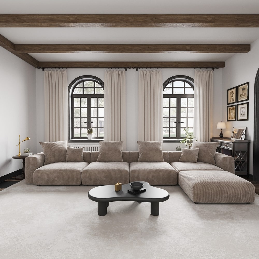 L-shape Corduroy 5-pieces Upholstered Sectional Sofa