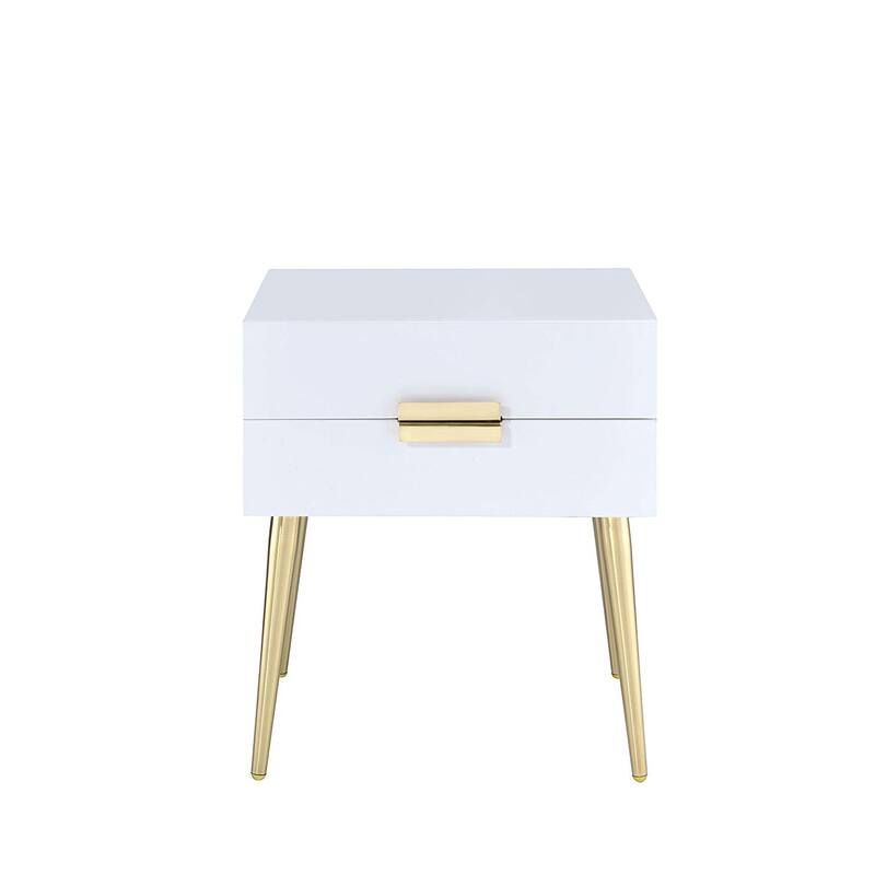 Denvor Square End Table with Drawers, White & Gold