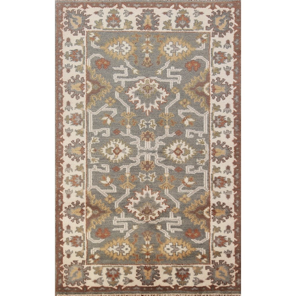 Gray Oushak Oriental Foyer Rug Hand-Knotted Wool Carpet - 3'1"x 5'8"