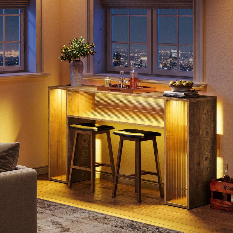63 Inches Farmhouse Console Sofa Table with LED Lights for Entryway - 62.99" W x 11.81" D x 33.07" H