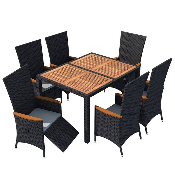 Shop vidaXL 7 Piece Outdoor Dining Set Poly Rattan Acacia ...