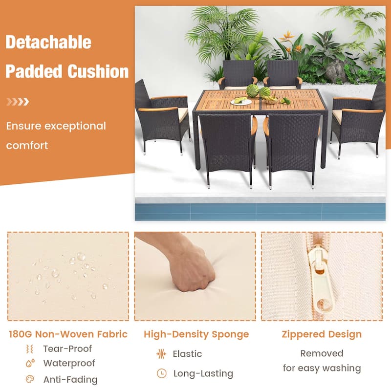 Costway 7 PCS Outdoor Dining Set for 6 with Umbrella Hole Acacia Wood - See Details
