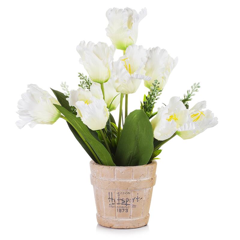 Enova Home Artificial 9 Heads Cream Silk Tulips with White Lavender