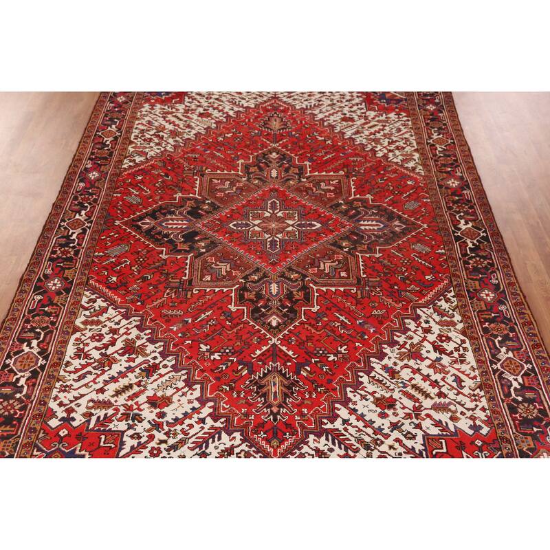 Hand Knotted Oriental 100% Wool Carpet Traditional Medallion Red Heriz Area Rug - 11' 0'' X 7' 6''