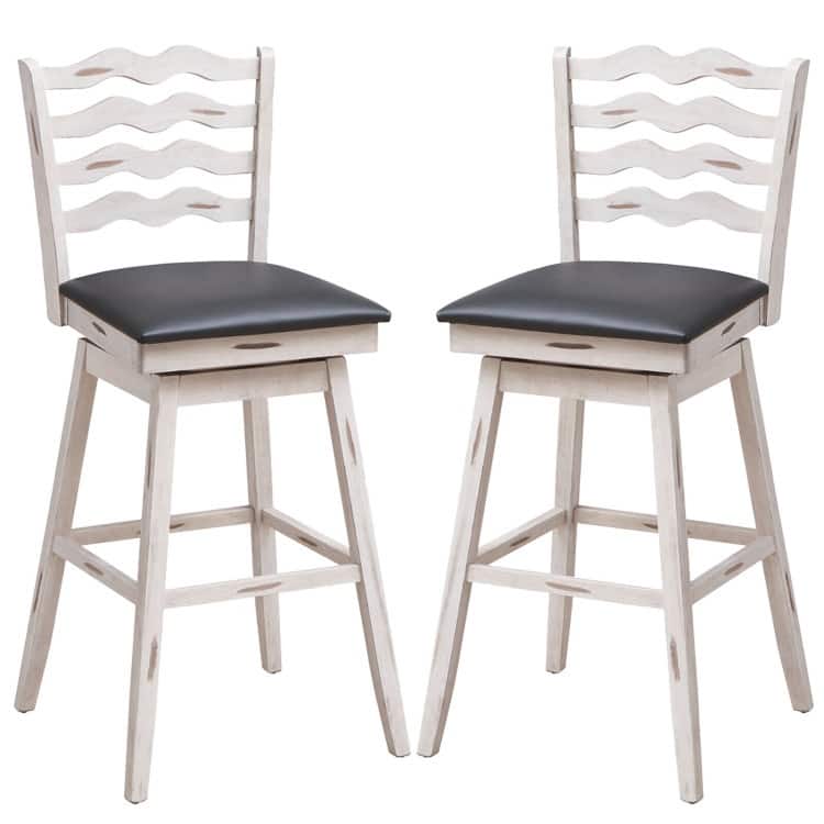 360° Swivel Bar Stools with Rubber Wood Frame and Ergonomic Backrest and Footrest - Bar Height