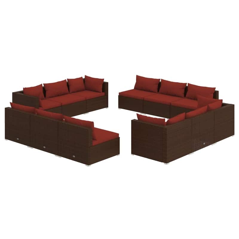 vidaXL Patio Lounge Set Outdoor Sectional Sofa Set Table Garden Poly Rattan - 27.6" x 27.6" x 24"