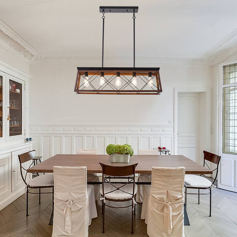 5-Light Vintage Industrial Chandelier for Kitchen Island Dining Room Living Room