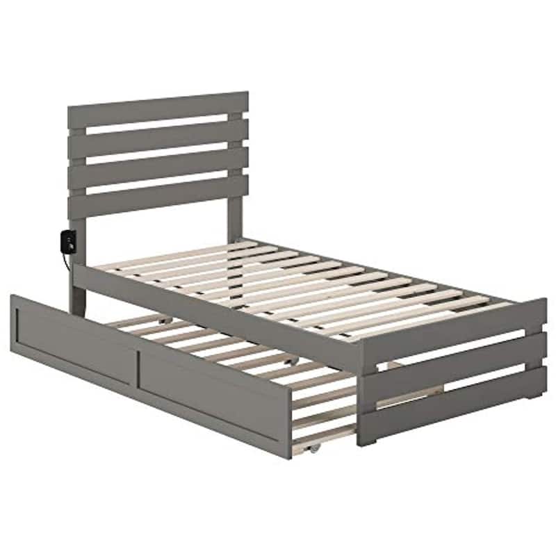 Twin Bed with Trundle & USB Charger - Modern Farmhouse Style, Solid Wood Frame, 78" x 42"