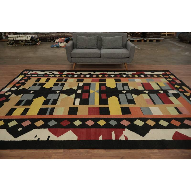 Hand Woven Oriental 100% Wool Carpet Southwestern Tribal Multi-Colored Kilim Area Rug - 12' 0'' X 8' 7''