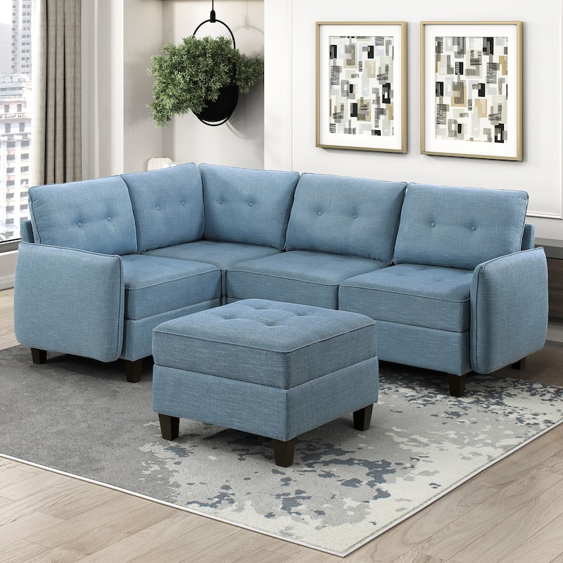 Dorian Textured 5-Piece Sectional Sofa - Storage and Ottoman