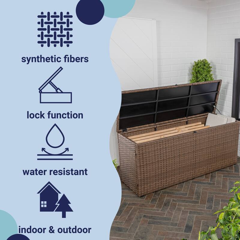 happimess Nino 47.24" Modern Minimalist Outdoor Faux Wicker Deck and Patio Storage Box