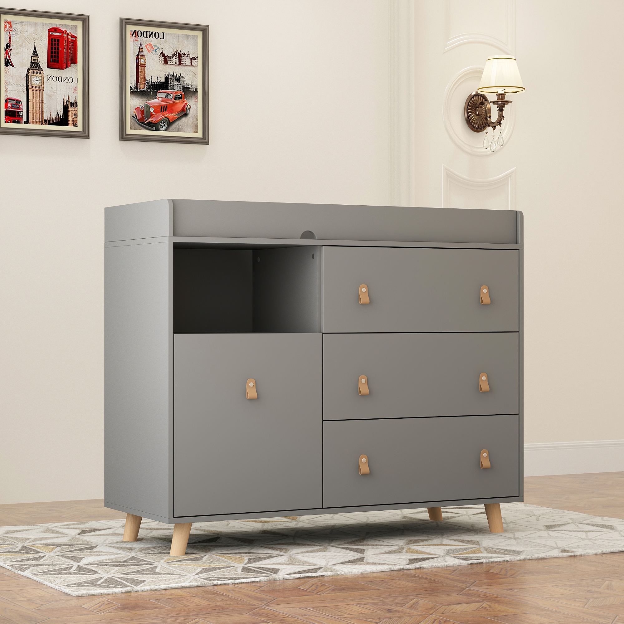 Grey changing table dresser discount