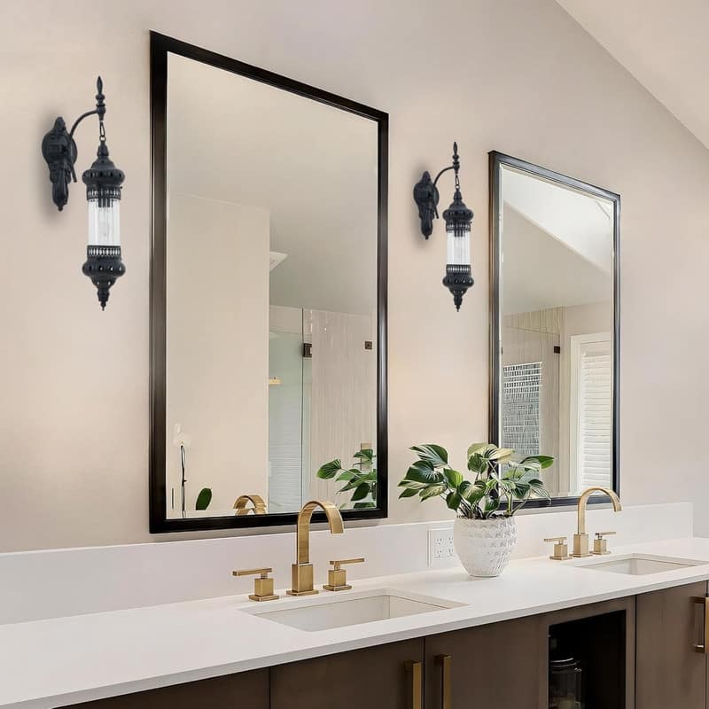 1 Pack wall sconce black wall lightingglass, iron bedroom wall light